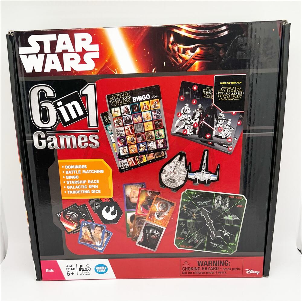 😎 Star Wars 6 in 1 Games Set - Dominoes, Matching, Bingo, Dice, Spin, Race NIB
